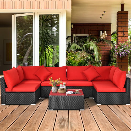 Latitude Run® 7 Piece Rattan Sectional Seating Group with Cushions